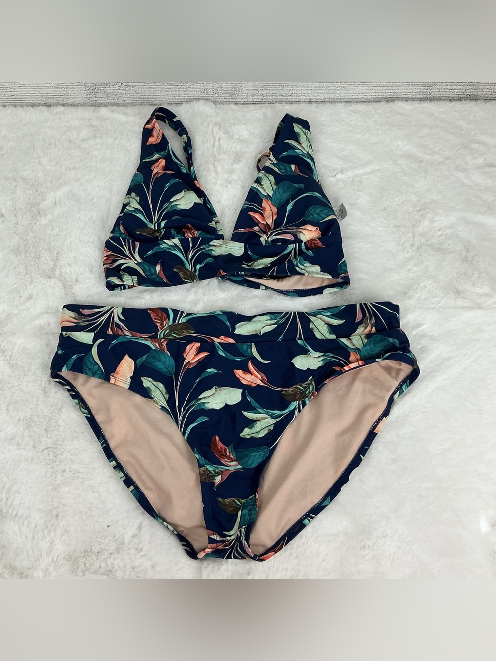 Mynah Women's Floral Navy High Waist Bikini Set